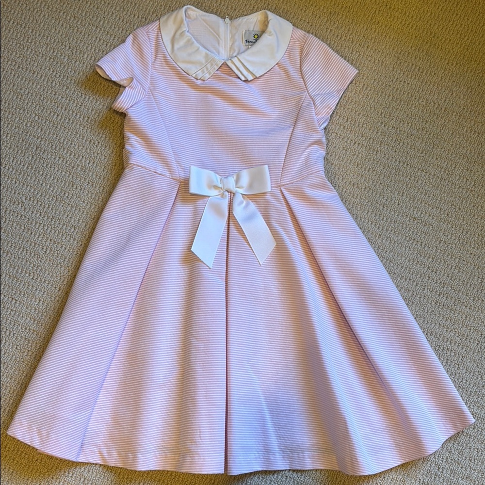 Florence Eiseman Girls Pink and White Striped Dress with Bow